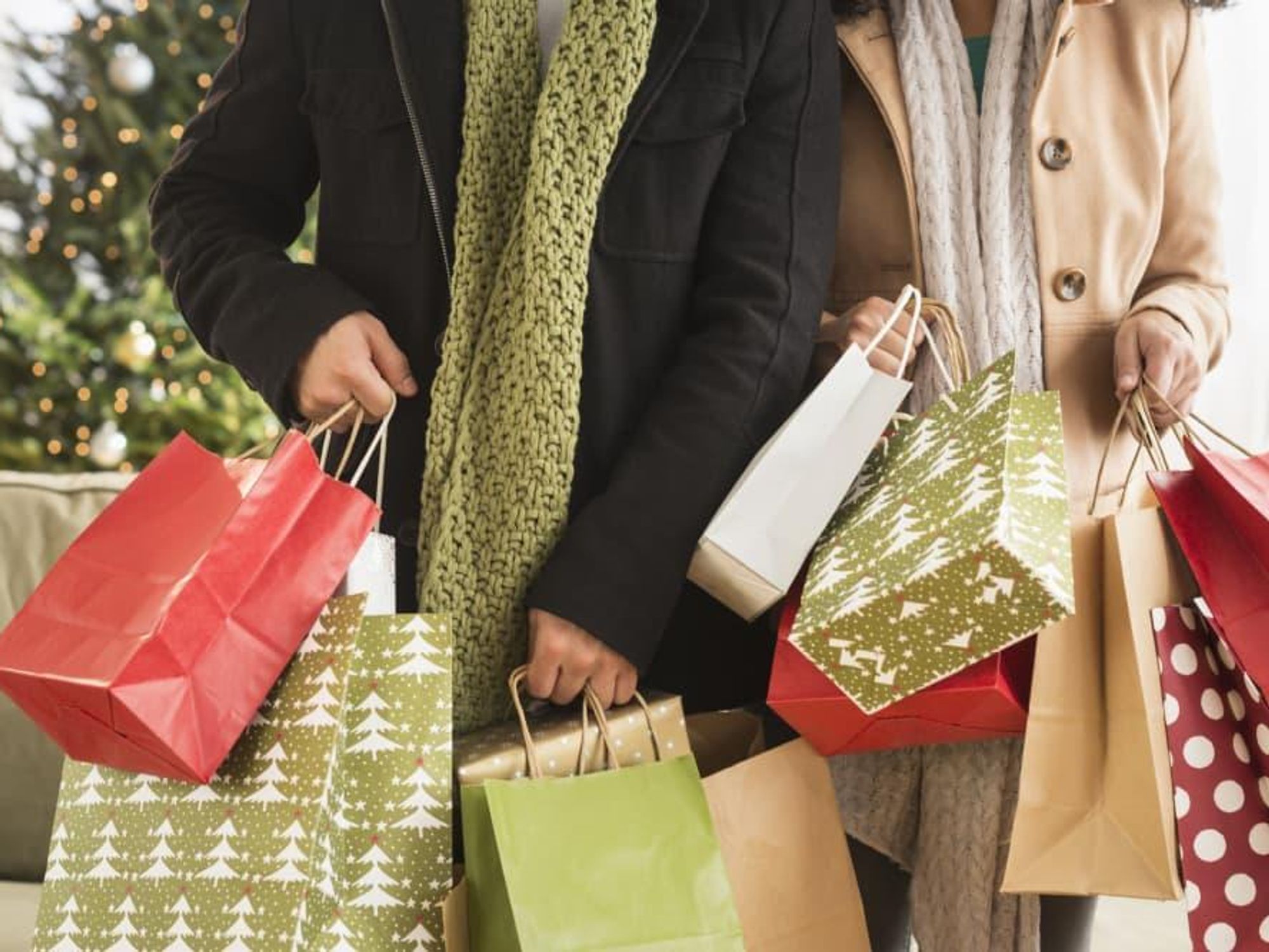 Couple with Christmas presents holiday shopping