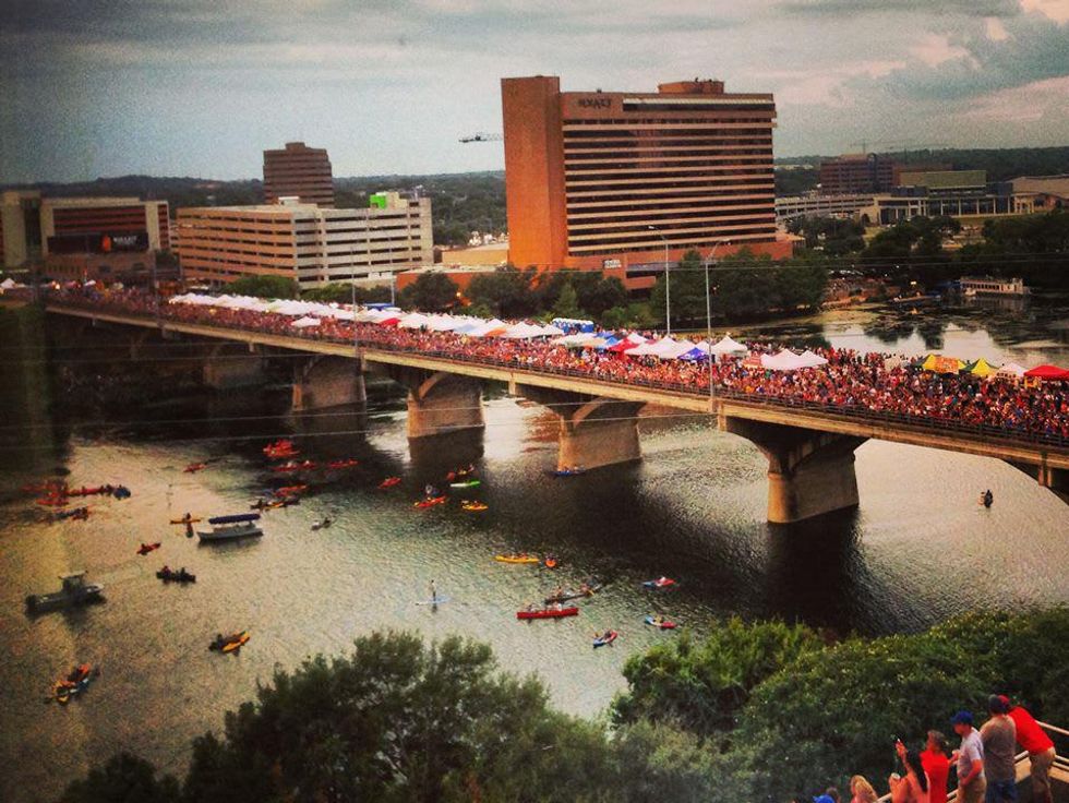 crowd on Congress Avenue Bridge for Austin Best Fest 2012