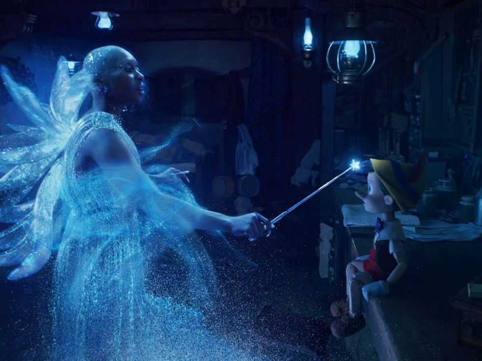 Cynthia Erivo and Pinocchio (Benjamin Evan Ainsworth) in Pinocchio