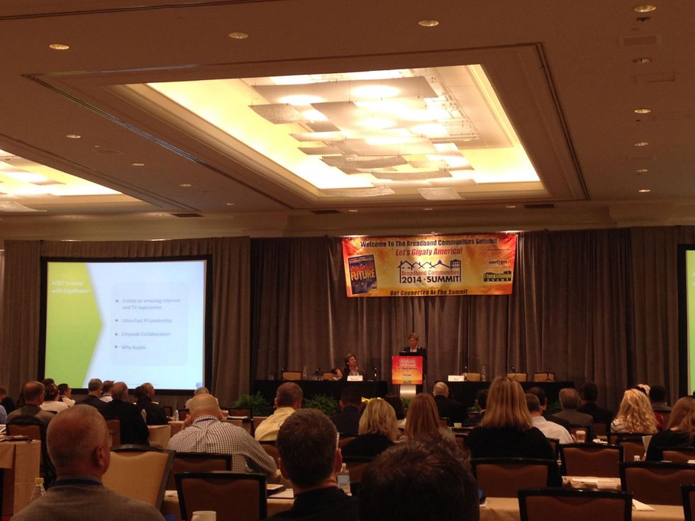 Dahna Hull of AT&T austin speaking with Matt Murphy of Grande at Broadband Communities summit