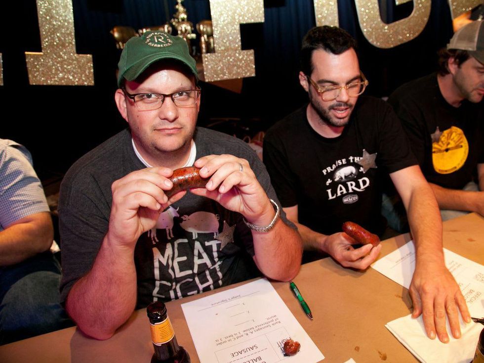 Daniel Vaughn, Aaron Franklin and Justin Fourton at Meat Fight in Dallas