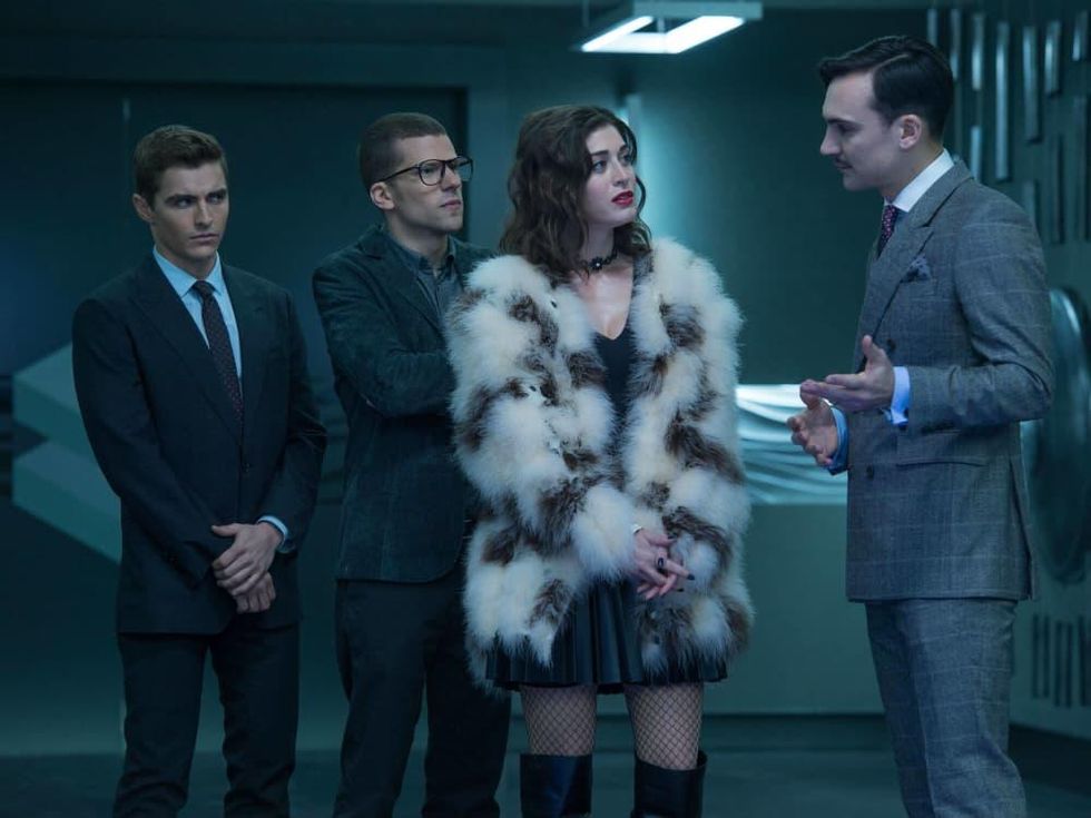 Dave Franco, Jesse Eisenberg, Lizzy Caplan, and Henry Lloyd-Hughes in Now You See Me 2