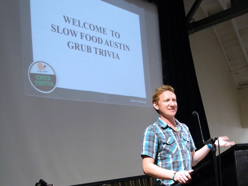Emcee Josh Watkins at Slow Food Austin Grub Trivia