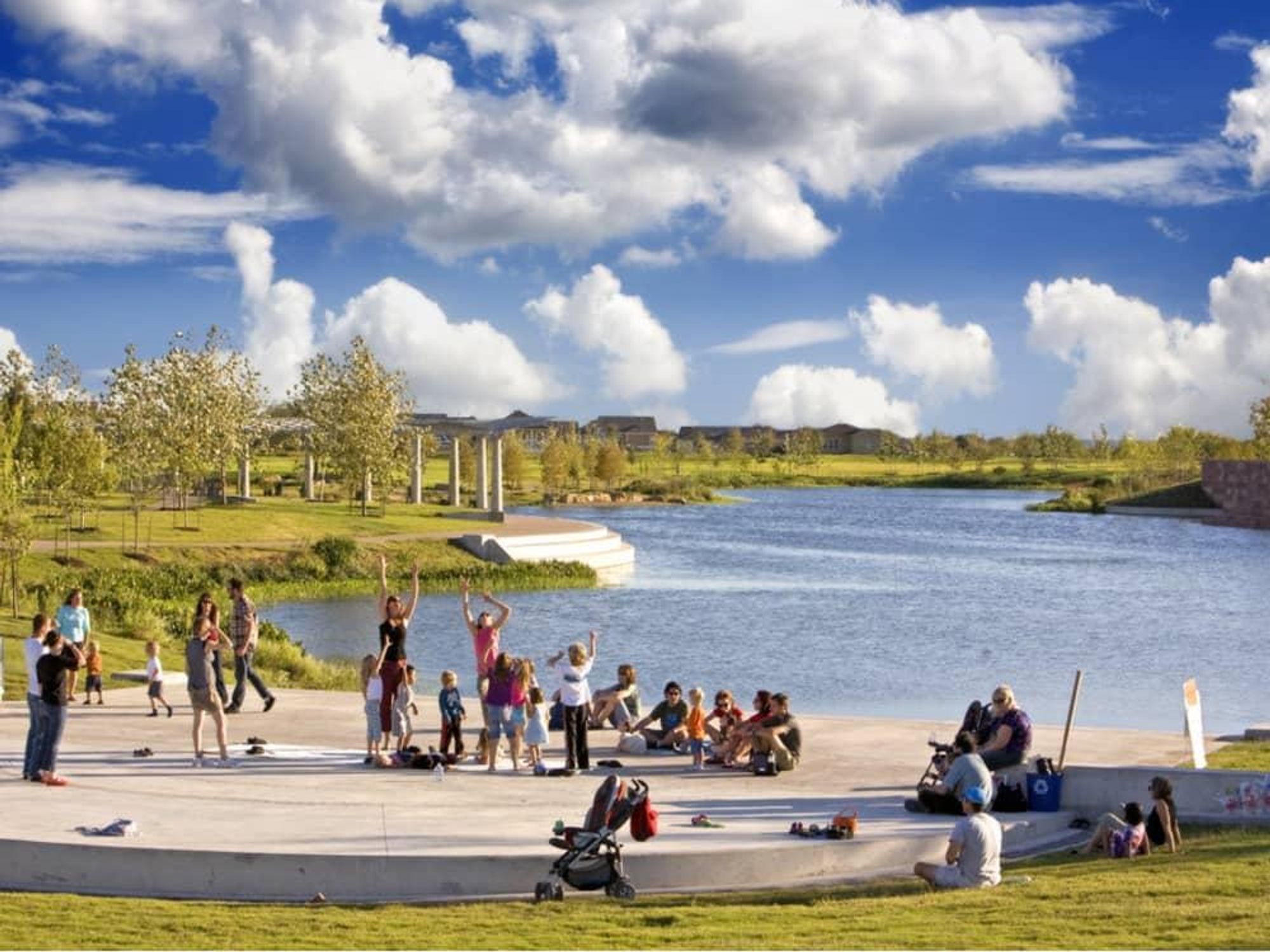 families gathered near the Mueller Lake Park
