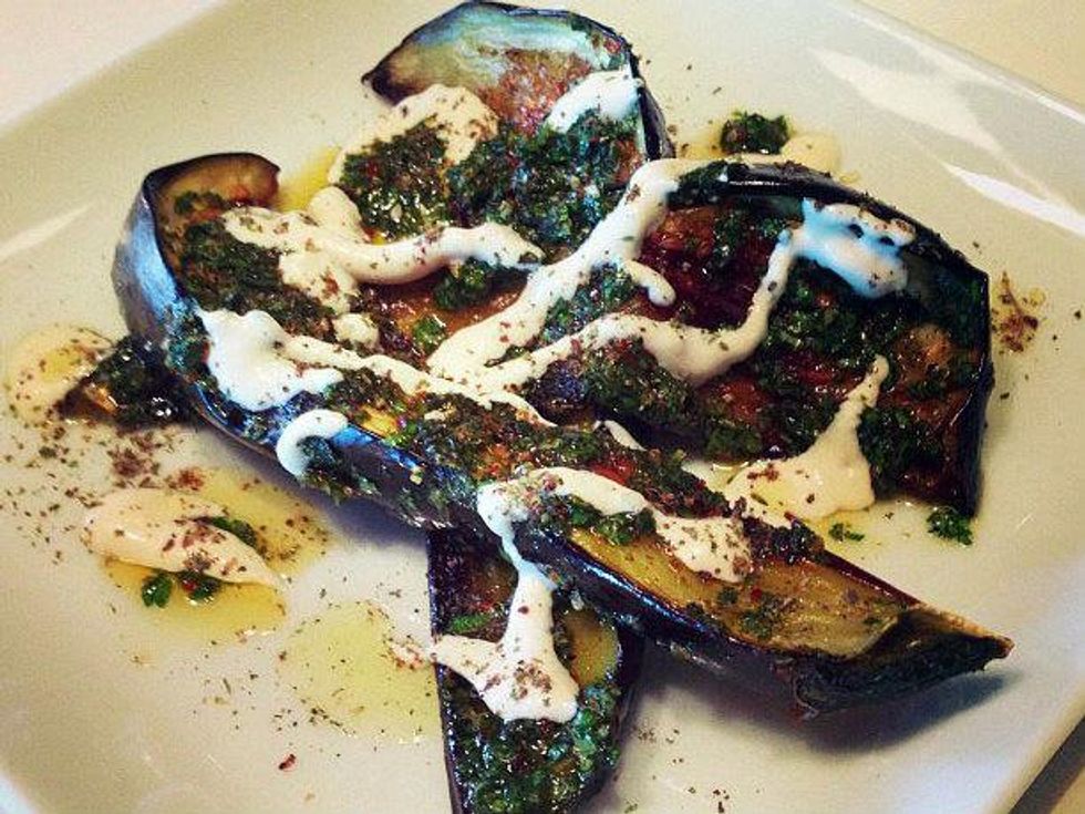 Fino marinated egglplant with tahini