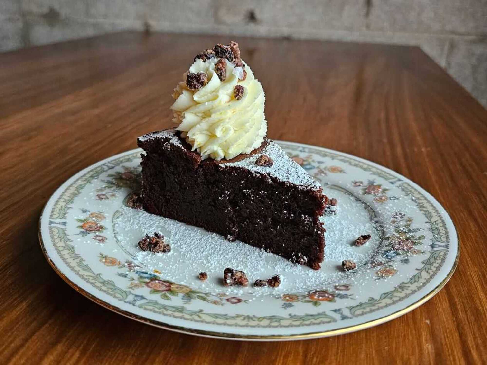 Flourless chocolate torte at Bufalina Due