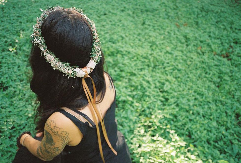 flower crown on person