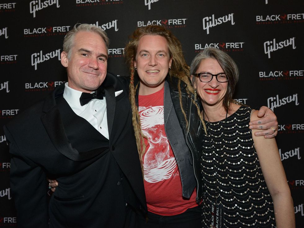 Gibson Black Ball Red Carpet Black Fret co-Founder Matt Ott, Black Fret grant recipient Graham Wilkinson and Black Fret board member Kerry Edwards