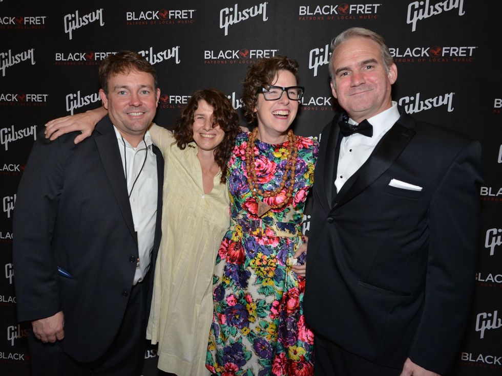 Gibson Black Ball Red Carpet Black Fret founder Colin Kendrick, Black Fret grant recipient Elizabeth McQueen and Black Fred co-founder Matt Ott