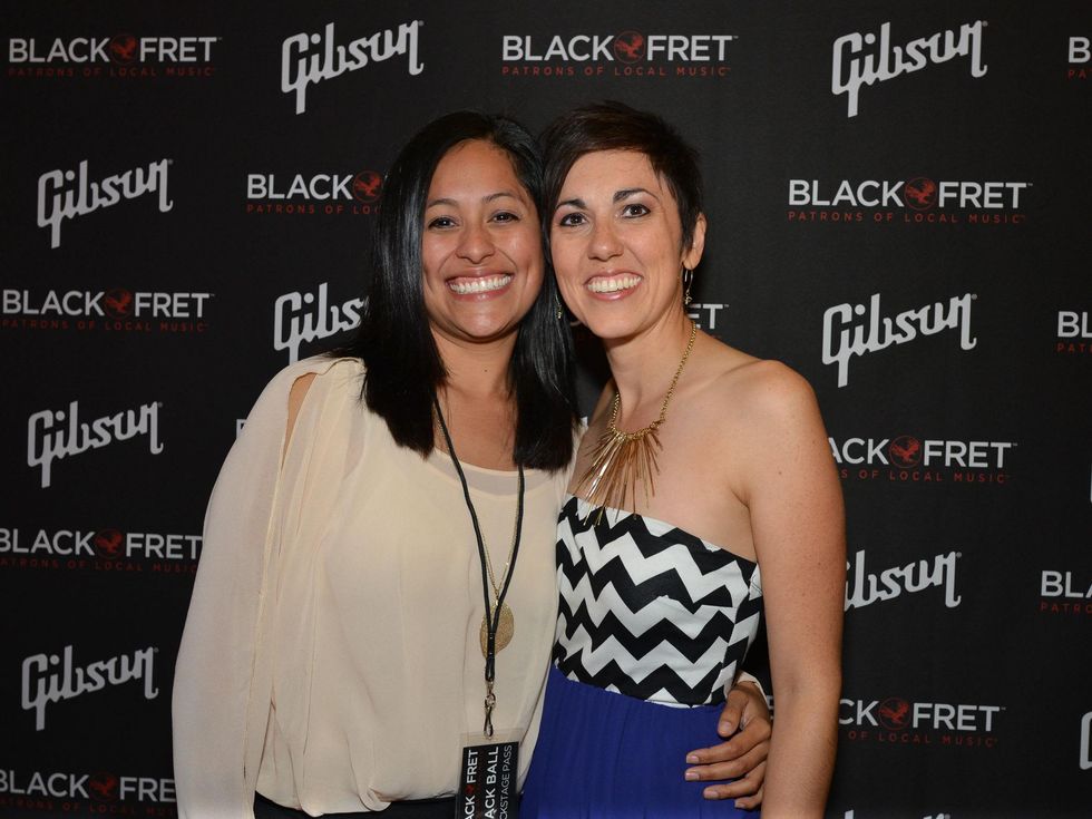 Gibson Black Ball Red Carpet Black Fret grant recipient Gina Chavez and her partner Jodi Granado