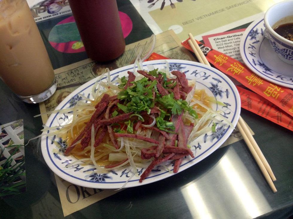 Green papaya and beef salad at Tam Deli in Austin