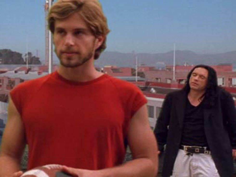 Greg Sestero with Tommy Wiseau on the rooftop in The Room