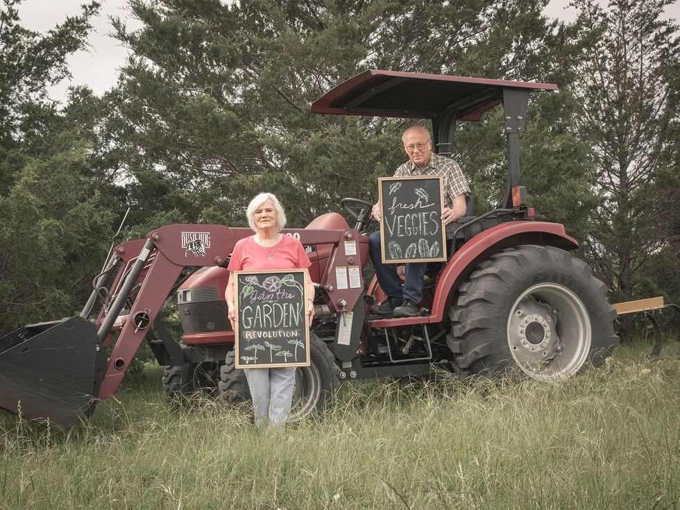 Helen and Dewan Hinsley near a tractor