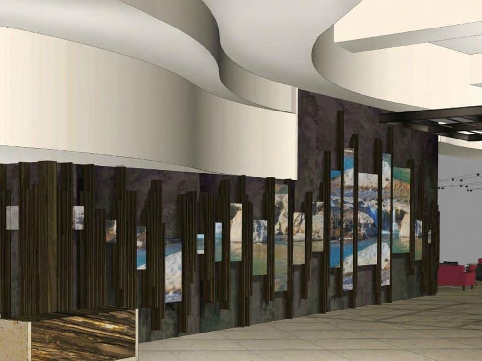 Hilton Austin downtown hotel 2016 renovation rendering lobby digital art wall