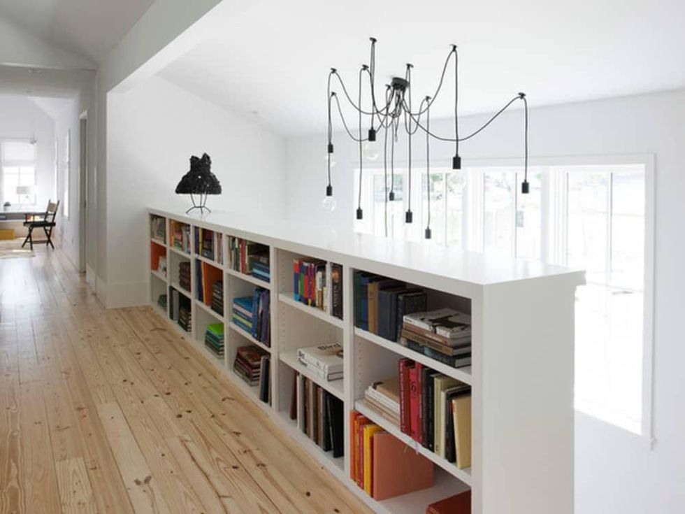 Houzz Austin home house modern Texas farmhouse light fixture bookcase