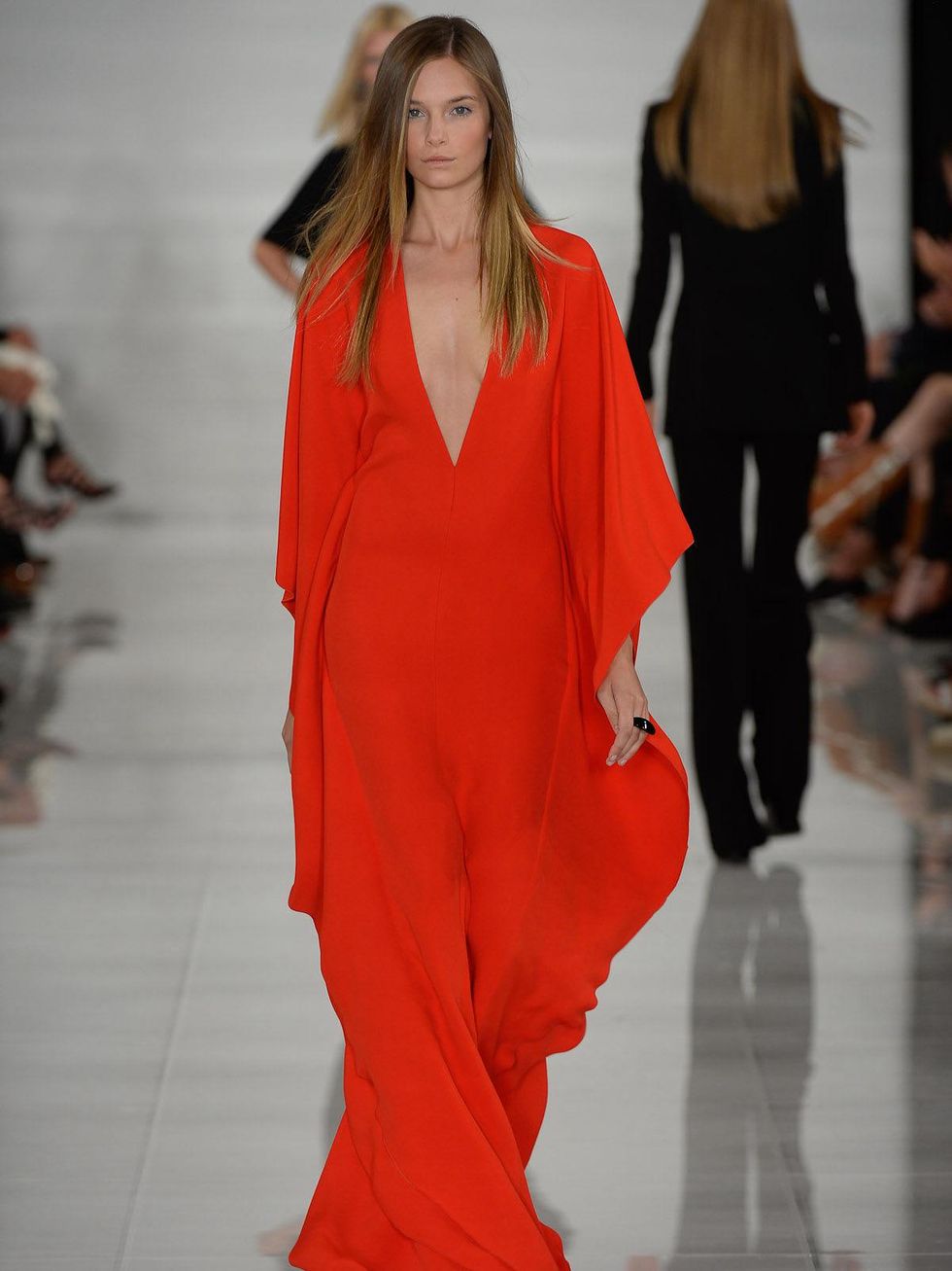 Ralph Lauren bright red V-neck evening gown. - CultureMap Austin