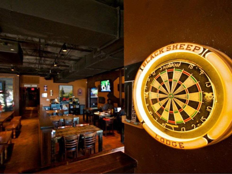 interior of Black Sheep Lodge with dartboard