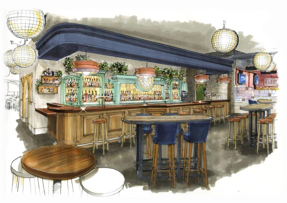 Interior sketch of Electric Shuffle in Austin