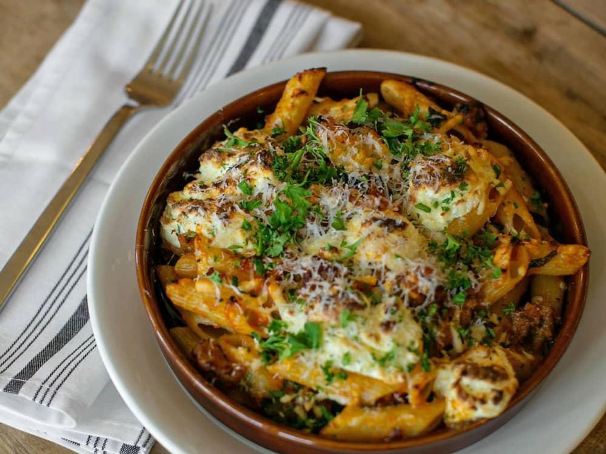 Italic Austin restaurant pasta dish baked penne
