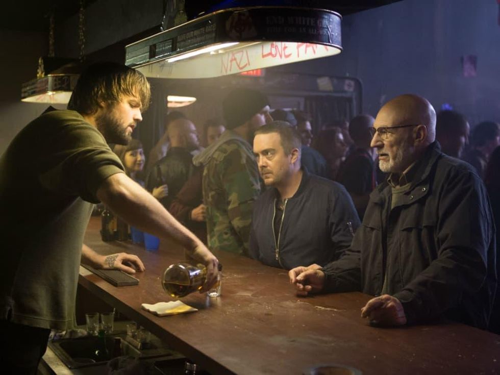 Jake Kasch, Macon Blair, and Patrick Stewart in Green Room