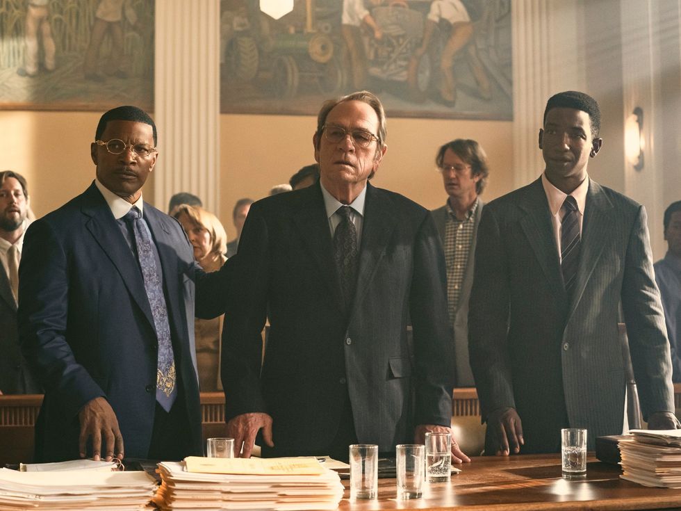 Jamie Foxx, Tommy Lee Jones, and Mamoudou Athie in The Burial
