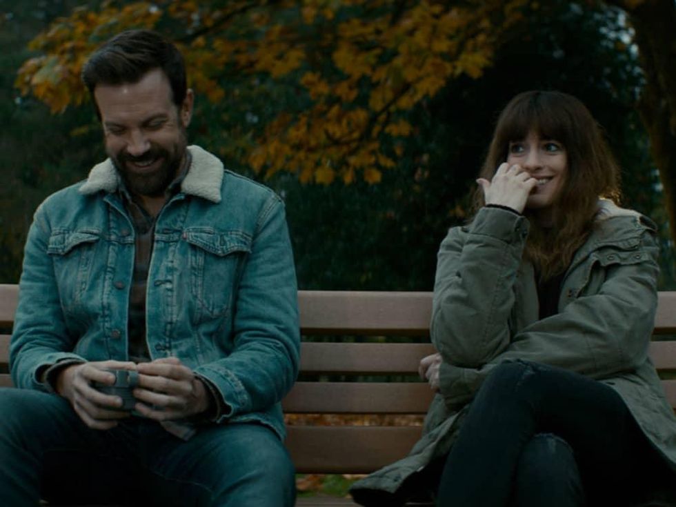 Jason Sudeikis and Anne Hathaway in Colossal
