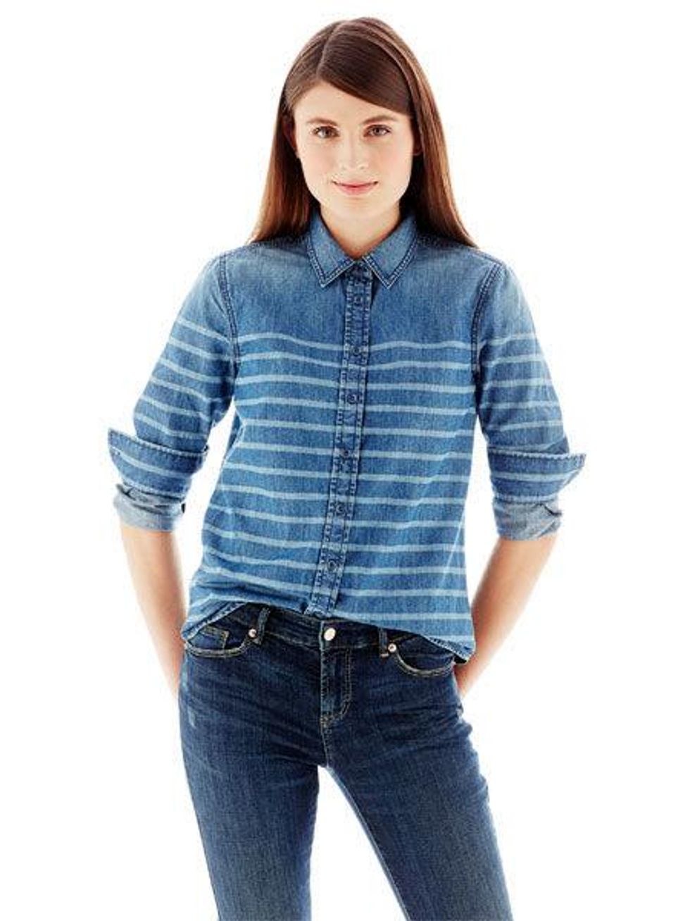 jc penney Joe Fresh\u2122 Stripe-Dyed Denim Shirt