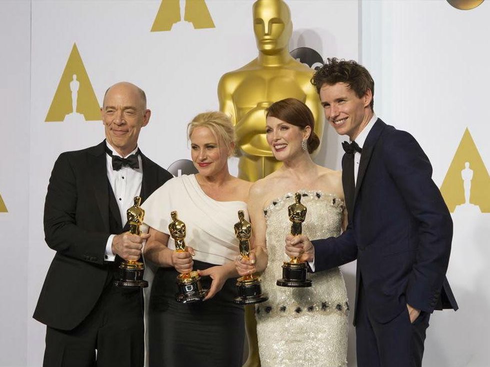 JK Simmons, Patricia Arquette, Julianne Moore and Eddie Redmayne at the 2015 Academy Awards