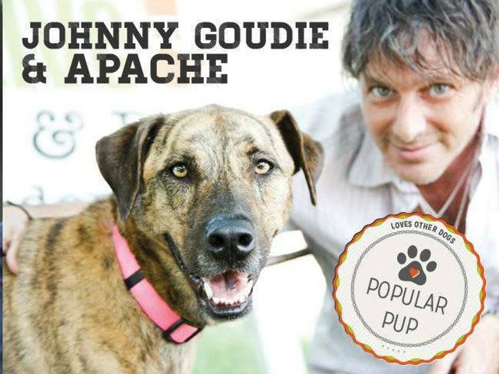 johnny goudie with apache of Austin Pets Alive! for "music and mutts"