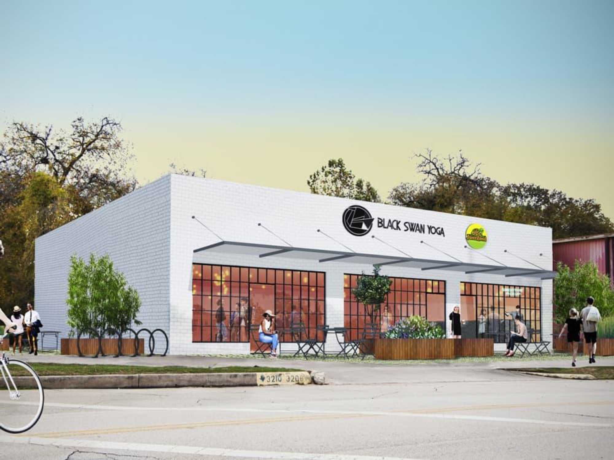 Juiceland and Black Swan Yoga Heights building rendering