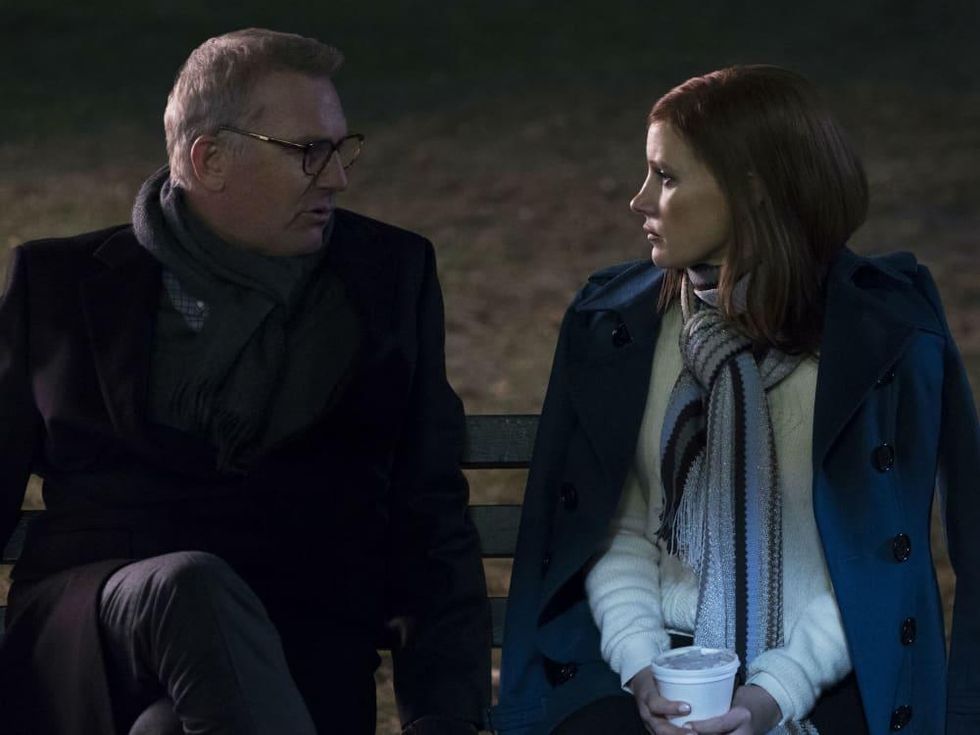 Kevin Costner and Jessica Chastain in Molly's Game