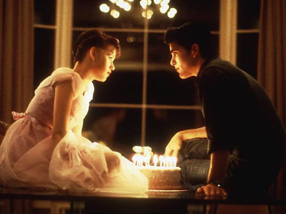 kiss scene from Sixteen Candles between Molly Ringwald and Jake Ryan