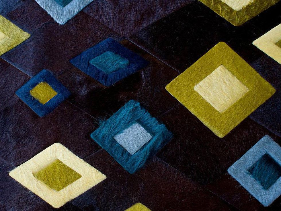 Austinbased Kyle Bunting's cowhide designs are colorful, experimental