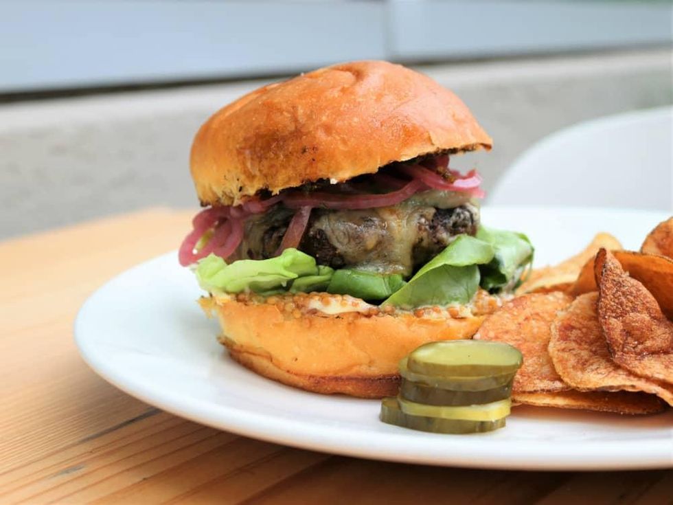 Lamb and chorizo burger at Boiler Nine in Austin