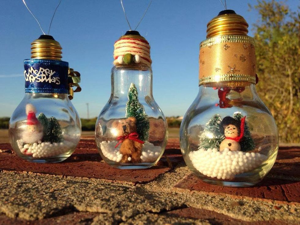 Light bulb Christmas decorations for Etsy Holiday Market from Little Majik Art Studio