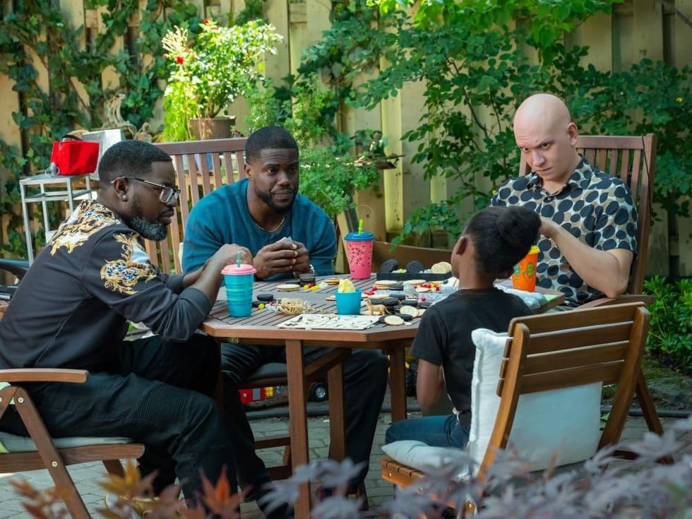 Lil Rel Howery, Kevin Hart, Melody Hurd, and Anthony Carrigan in Fatherhood
