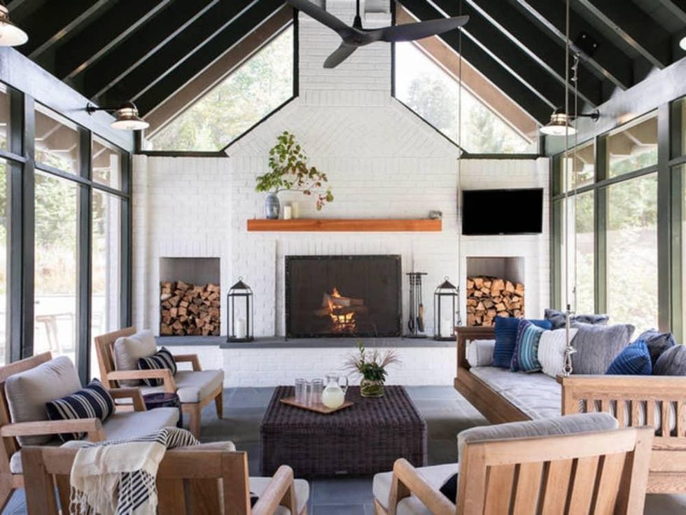 Living room mantel with firewood