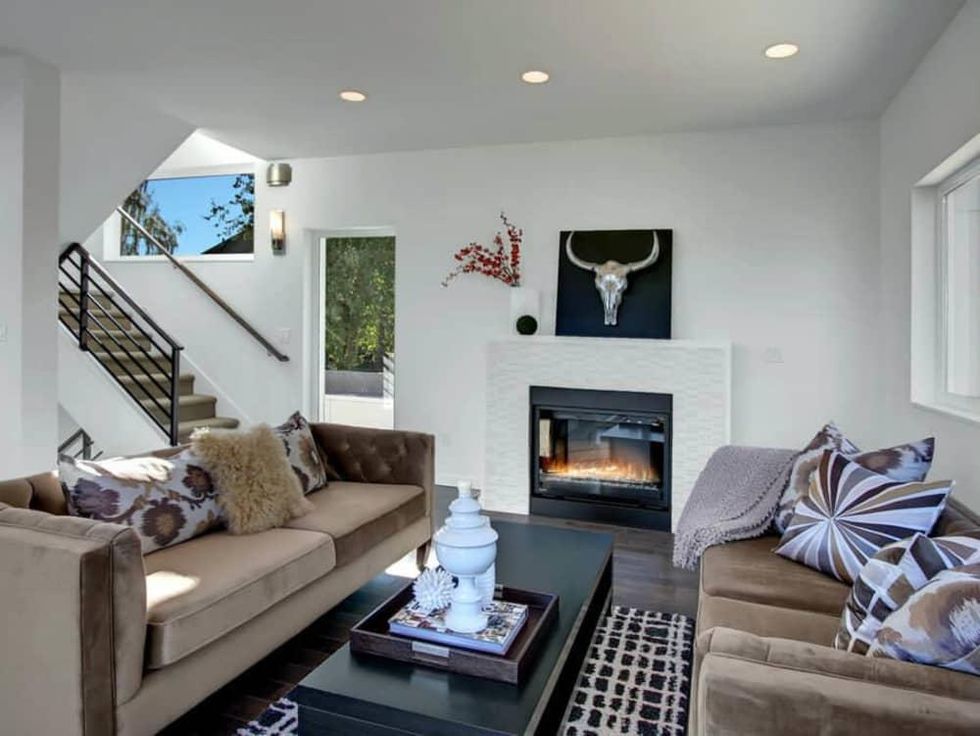 Living room with velvet sofas