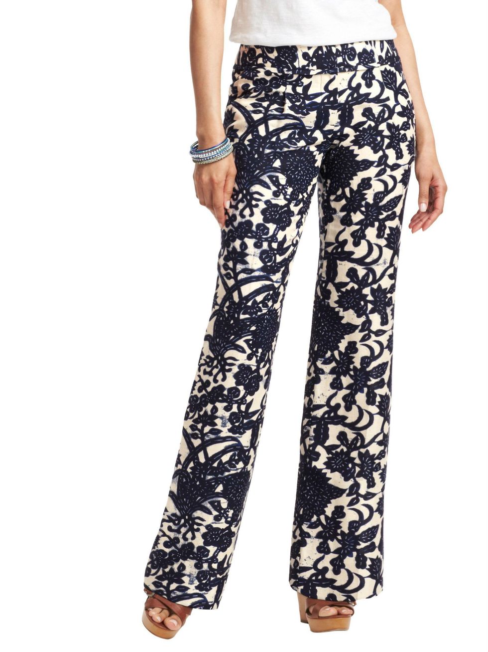 loft Julie Wide Leg Linen Blend Pants in Vine Print