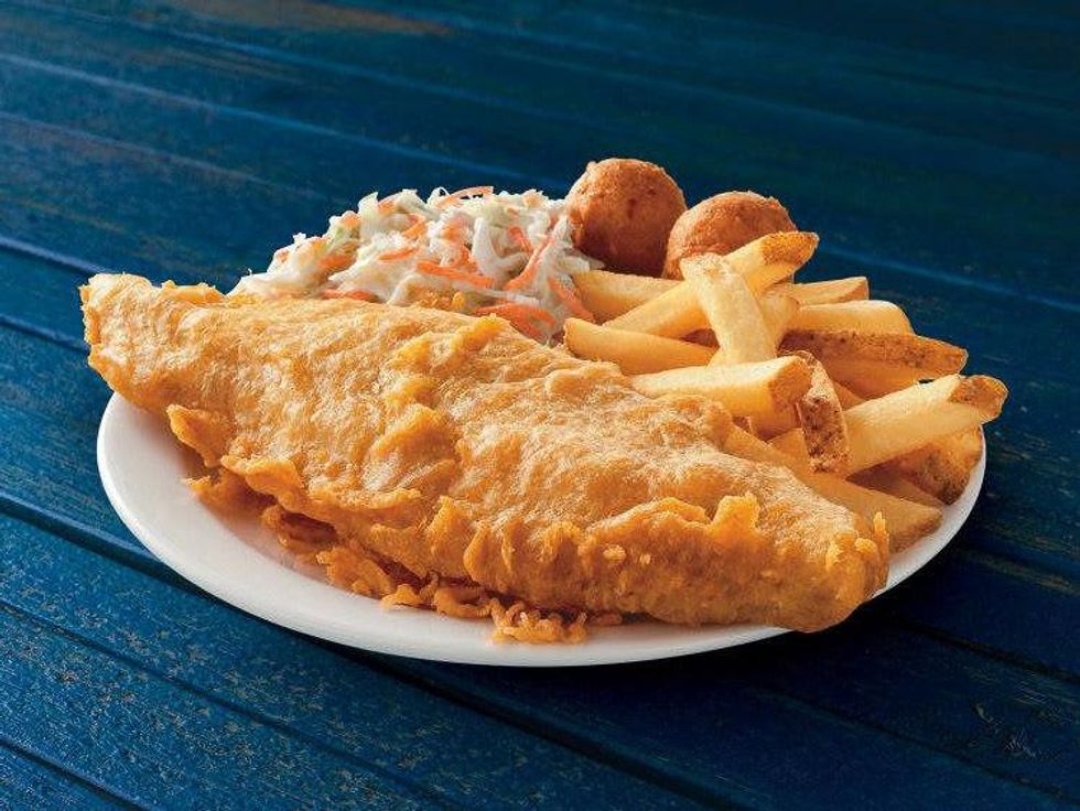 Long John Silver's Big Catch fried fish with french fries and tator tots