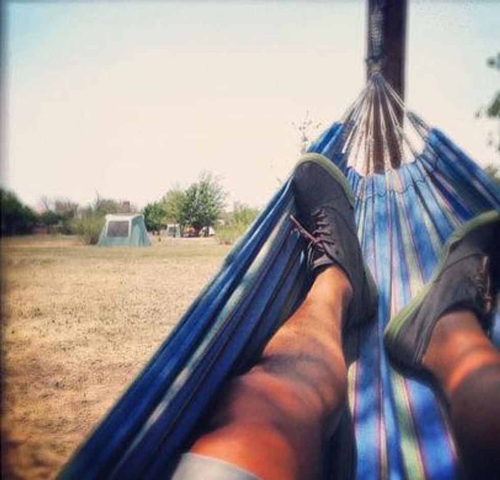 Lounging in a hammock