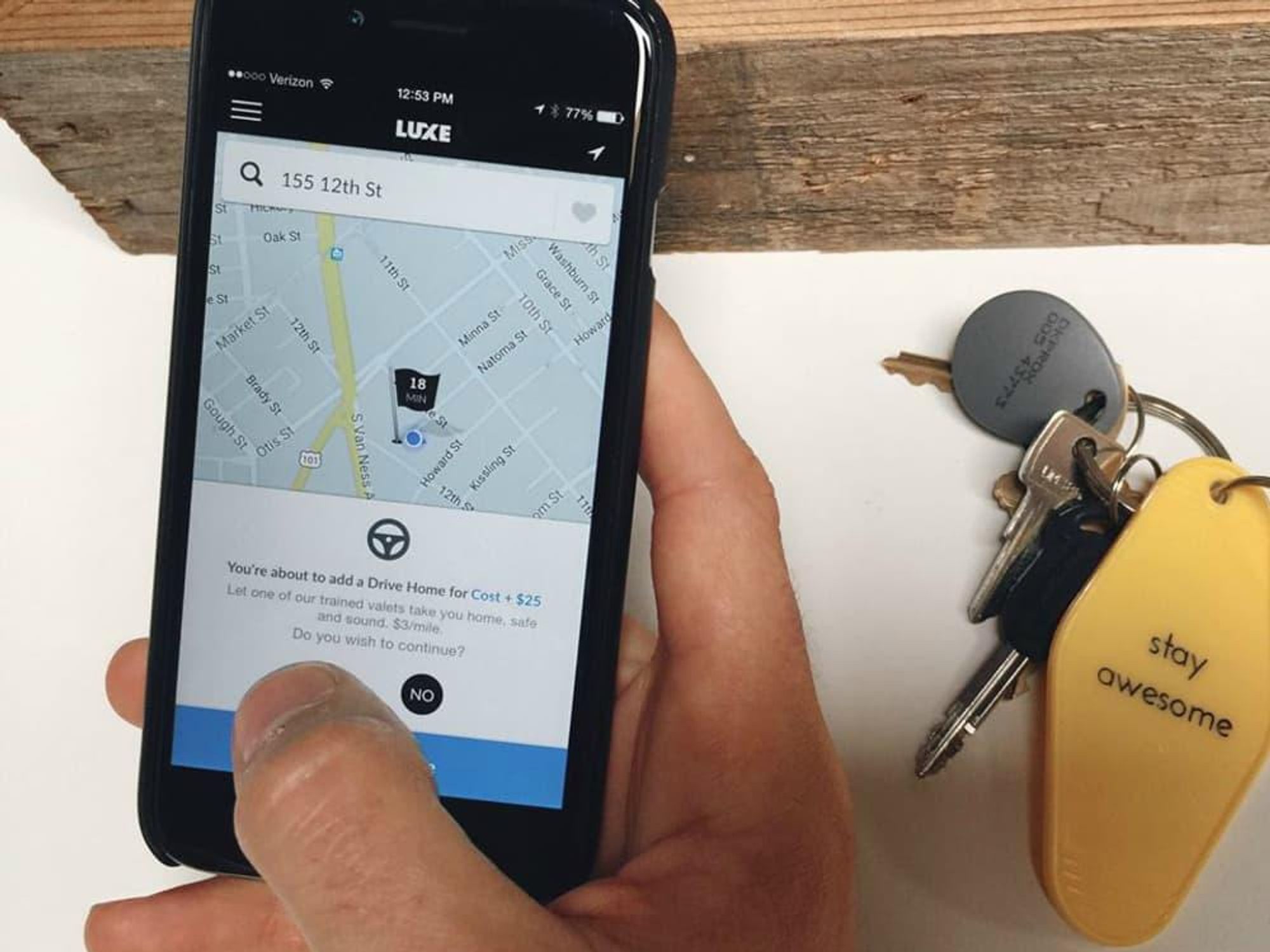 Luxe valet service mobile app phone screen 2015