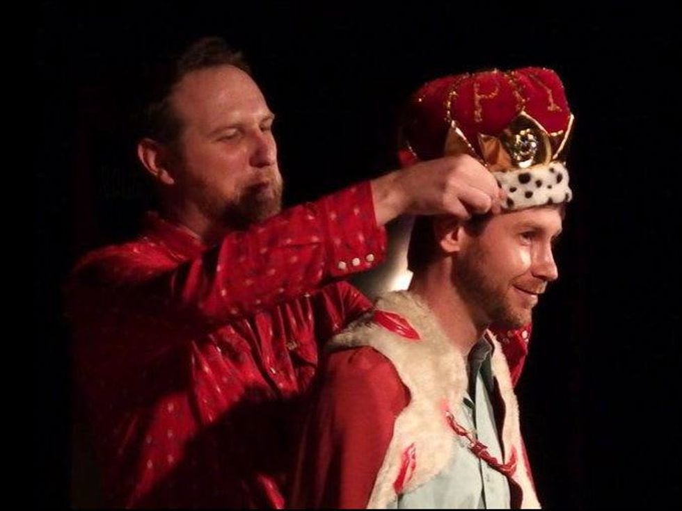 Mac Blake crowns Cody Hustak as the 2014 Funniest Person in Austin FPIA at Cap City