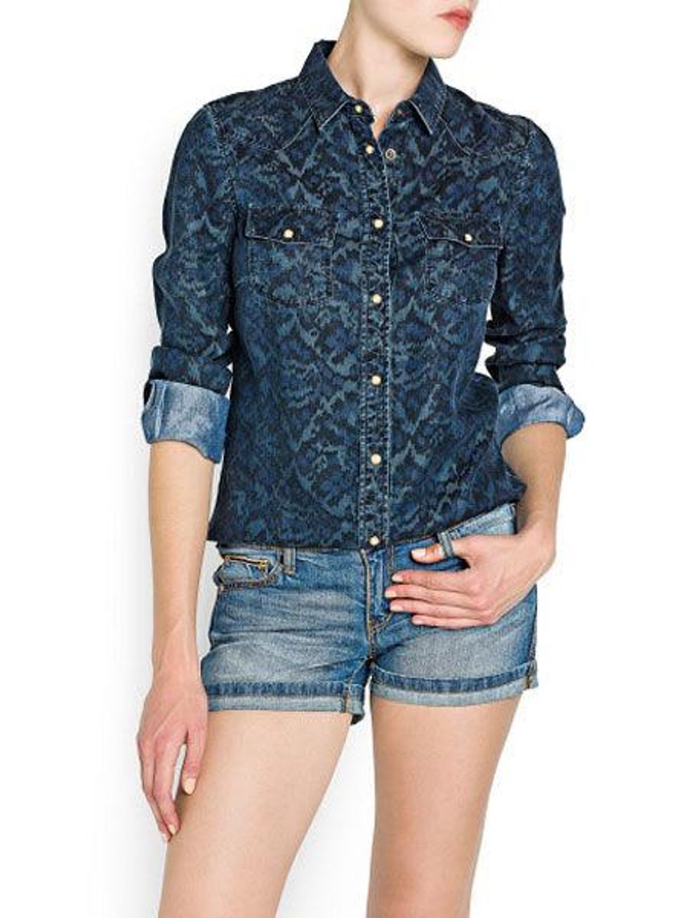 mango IKAT PRINT DENIM SHIRT