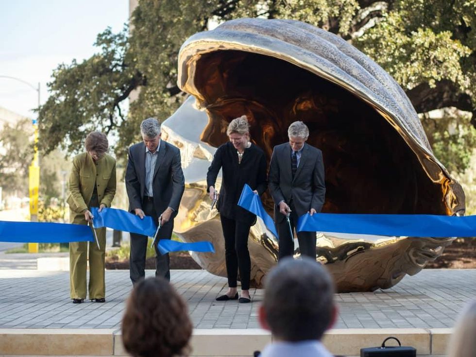 Marc Quinn sculpture ribbon cutting Andr\u00e9e Bober Clay Johnston Douglas Dempster Pat Clubb