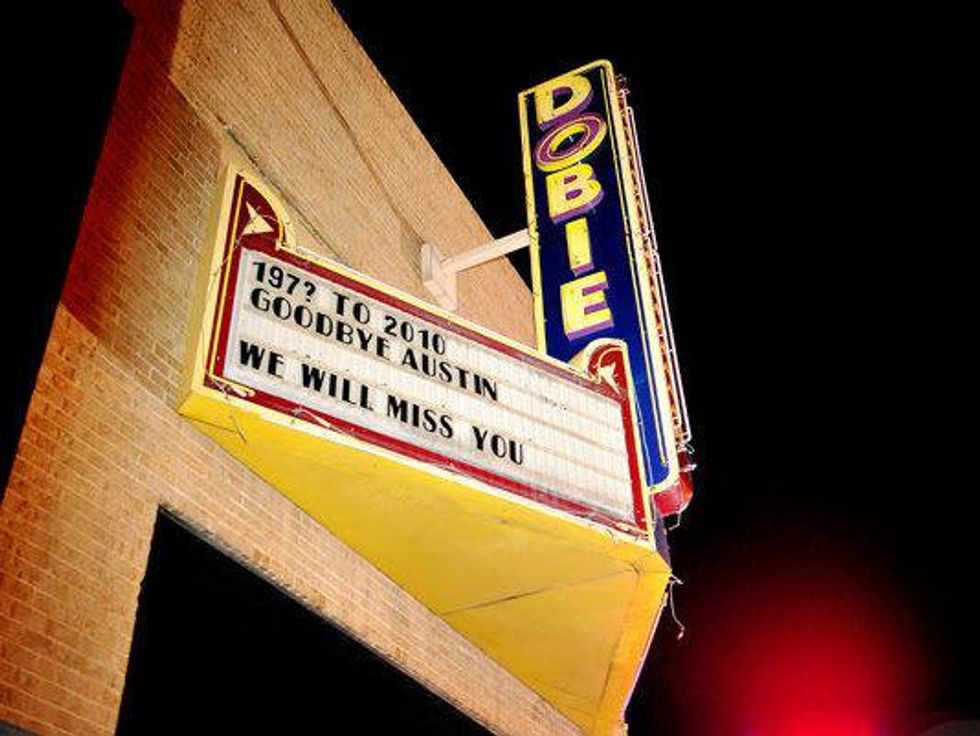 marquee from exterior of Dobie Theater in 2010