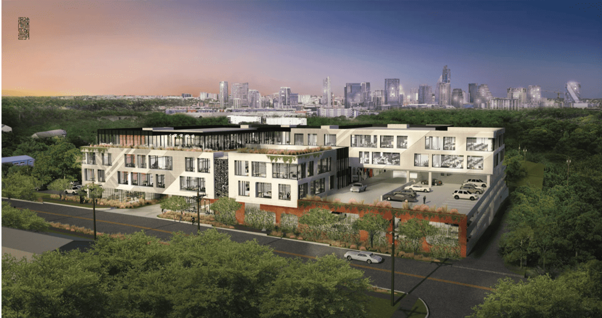 The Michael Hsudesigned building is on the corner of Oltorf Street and