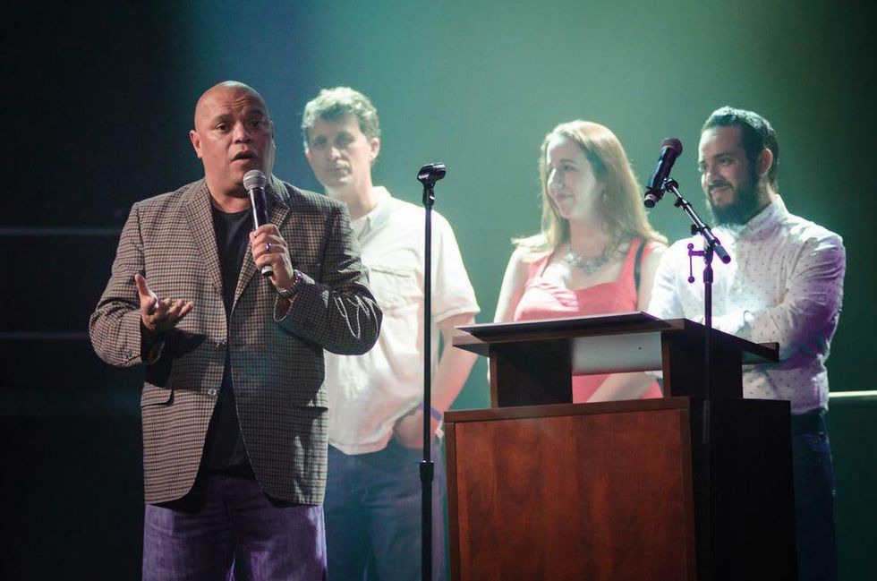 Mike Martinez accepts Friend of Austin Music Award