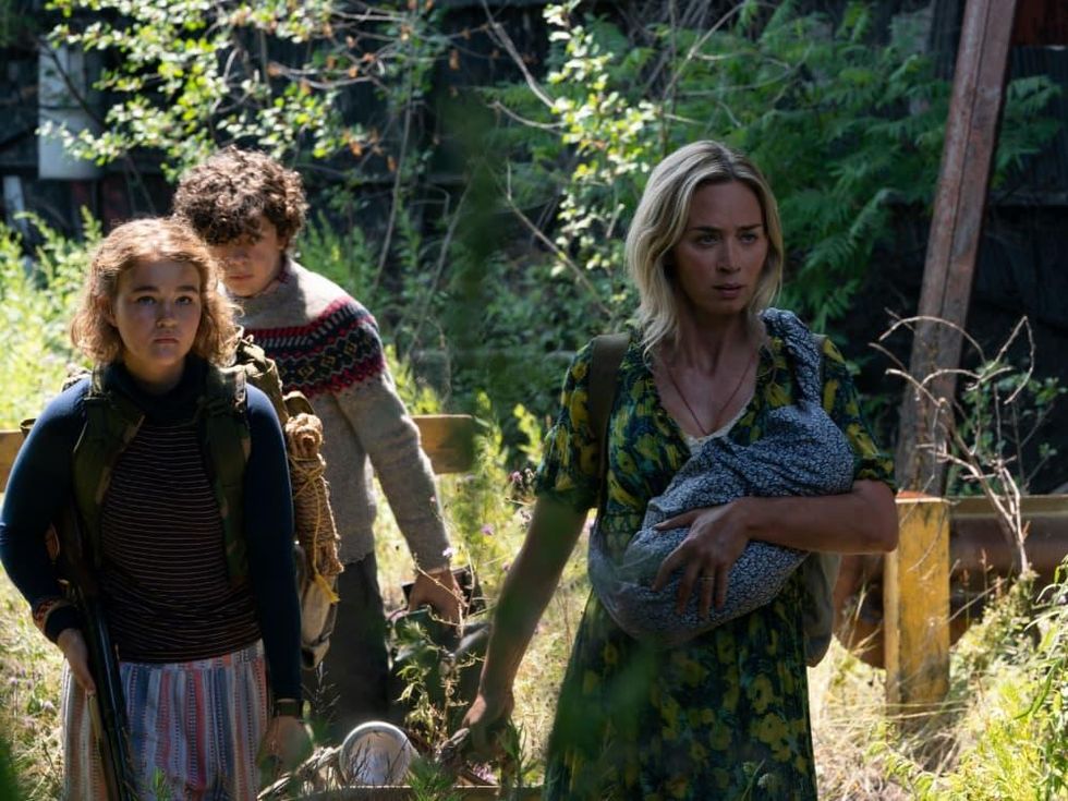 Millicent Simmonds, Noah Jupe, and Emily Blunt in A Quiet Place Part II