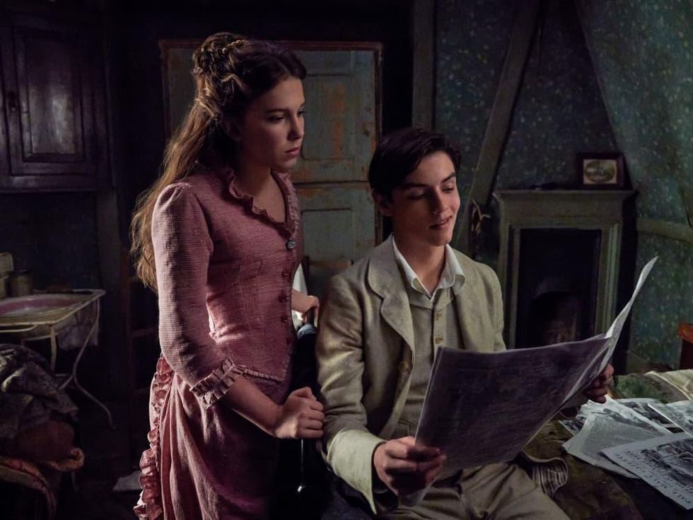 Millie Bobby Brown and Louis Partridge in Enola Holmes